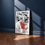 Kikyo manga poster inspired by Inuyasha in a black frame against a navy blue wall