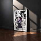 Kokushibo manga poster inspired by Demon Slayer in a black frame against a charcoal gray wall