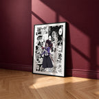 Kokushibo manga poster inspired by Demon Slayer in a black frame against a burgundy wall