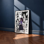 Kokushibo manga poster inspired by Demon Slayer in a black frame against a navy blue wall