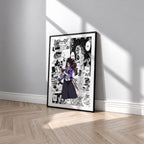 Kokushibo manga poster inspired by Demon Slayer in a black frame against a light gray wall