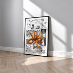 Kurama Nine-Tailed Fox manga poster inspired by Naruto in a black frame against a light gray wall