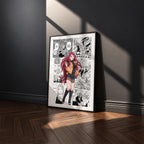 Kushina Uzumaki manga poster inspired by Naruto in a black frame against a charcoal gray wall
