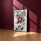 Kushina Uzumaki manga poster inspired by Naruto in a black frame against a burgundy wall
