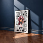 Kushina Uzumaki manga poster inspired by Naruto in a black frame against a navy blue wall