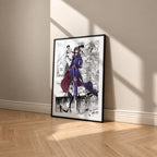Lelouch Lamperouge manga poster inspired by Code Geass in a black frame against a warm beige wall