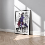 Lelouch Lamperouge manga poster inspired by Code Geass in a black frame against a light gray wall