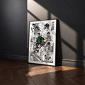 Levi Ackerman manga poster inspired by Attack on Titan in a black frame against a charcoal gray wall