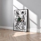 Levi Ackerman manga poster inspired by Attack on Titan in a black frame against a light gray wall