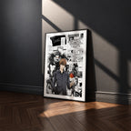 Light Yagami and Ryuk manga poster inspired by Death Note in a black frame against a charcoal gray wall