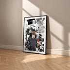 Light Yagami and Ryuk manga poster inspired by Death Note in a black frame against a warm beige wall