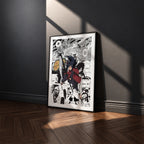 Madara Uchiha manga poster inspired by Naruto in a black frame against a charcoal gray wall