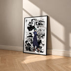 Mai Zenin manga poster inspired by Jujutsu Kaisen in a black frame against a warm beige wall