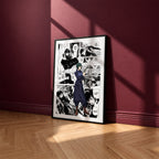 Mai Zenin manga poster inspired by Jujutsu Kaisen in a black frame against a burgundy wall