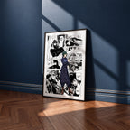 Mai Zenin manga poster inspired by Jujutsu Kaisen in a black frame against a navy blue wall