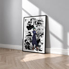 Mai Zenin manga poster inspired by Jujutsu Kaisen in a black frame against a light gray wall
