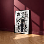 Maki Zenin Awakened manga poster inspired by Jujutsu Kaisen in a black frame against a burgundy wall