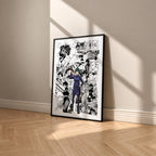 Maki Zenin manga poster inspired by Jujutsu Kaisen in a black frame against a warm beige wall