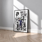 Maki Zenin manga poster inspired by Jujutsu Kaisen in a black frame against a light gray wall