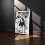 Manjiro Sano Mikey manga poster inspired by Tokyo Revengers in a black frame against a charcoal gray wall