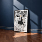 Manjiro Sano Mikey manga poster inspired by Tokyo Revengers in a black frame against a navy blue wall