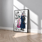 Maomao and Jinshi manga poster inspired by The Apothecary Diaries in a black frame against a light gray wall