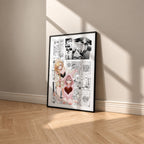 Marin Kitagawa and Sajuna Inui manga poster inspired by My Dress-Up Darling in a black frame against a warm beige wall