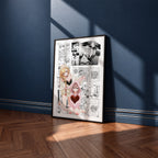 Marin Kitagawa and Sajuna Inui manga poster inspired by My Dress-Up Darling in a black frame against a navy blue wall