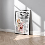 Marin Kitagawa and Sajuna Inui manga poster inspired by My Dress-Up Darling in a black frame against a light gray wall