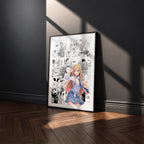 Marin Kitagawa manga poster inspired by My Dress-Up Darling in a black frame against a charcoal gray wall