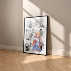 Marin Kitagawa manga poster inspired by My Dress-Up Darling in a black frame against a warm beige wall
