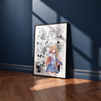 Marin Kitagawa manga poster inspired by My Dress-Up Darling in a black frame against a navy blue wall