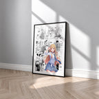 Marin Kitagawa manga poster inspired by My Dress-Up Darling in a black frame against a light gray wall
