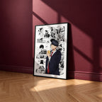 Mash Burnedead manga poster inspired by Mashle: Magic and Muscles in a black frame against a burgundy wall