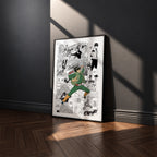 Might Guy manga poster inspired by Naruto in a black frame against a charcoal gray wall