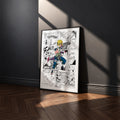 Minato Namikaze manga poster inspired by Naruto in a black frame against a charcoal gray wall
