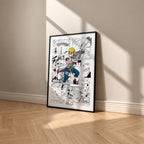 Minato Namikaze manga poster inspired by Naruto in a black frame against a warm beige wall