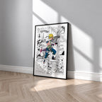 Minato Namikaze manga poster inspired by Naruto in a black frame against a light gray wall