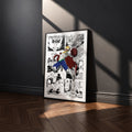 Mirio Togata manga poster inspired by My Hero Academia in a black frame against a charcoal gray wall