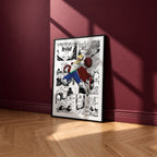 Mirio Togata manga poster inspired by My Hero Academia in a black frame against a burgundy wall