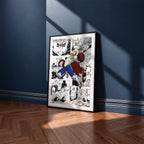 Mirio Togata manga poster inspired by My Hero Academia in a black frame against a navy blue wall