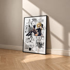 Misa Amane manga poster inspired by Death Note in a black frame against a warm beige wall