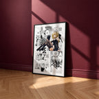 Misa Amane manga poster inspired by Death Note in a black frame against a burgundy wall