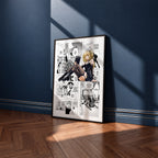 Misa Amane manga poster inspired by Death Note in a black frame against a navy blue wall