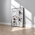 Mitsuri Kanroji manga poster inspired by Demon Slayer in a black frame against a light gray wall