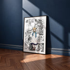 Monica Everett manga poster inspired by Secrets of the Silent Witch in a black frame against a navy blue wall