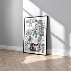 Monica Everett manga poster inspired by Secrets of the Silent Witch in a black frame against a light gray wall
