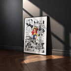 Monkey D. Luffy manga poster inspired by One Piece in a black frame against a charcoal gray wall