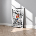 Monkey D. Luffy manga poster inspired by One Piece in a black frame against a light gray wall