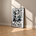 Muichiro Tokito manga poster inspired by Demon Slayer in a black frame against a warm beige wall
